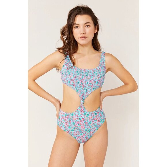 Solid & Striped NWT The Bailey One Piece in Blue Ditsy Floral size Large - Picture 1 of 10